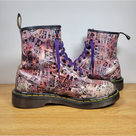 DR. MARTENS Pink London Icons Leather Boots Size 5 UK MADE In England US Size 7 - Picture 7 of 12
